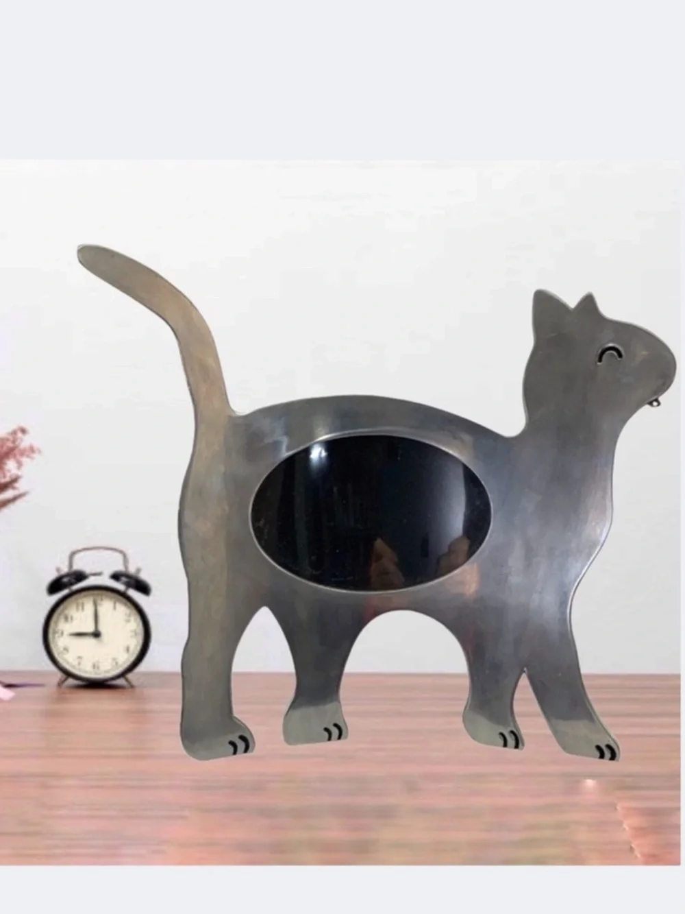 Cat Photo Frame Large Metal Freestanding Curved Large 11” Table Decor Silver 4x6
